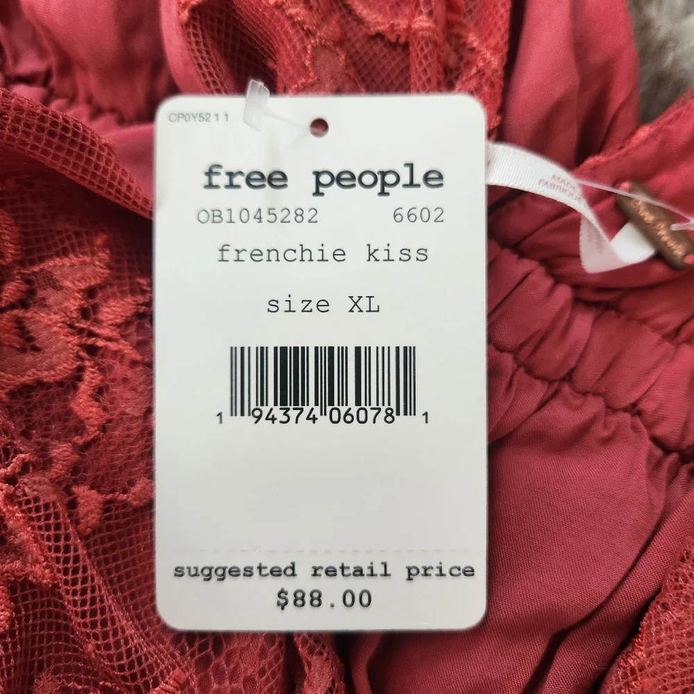 Free People Chante‎ Lace Tank Top Frenchie Kiss Red Women's Size XL
